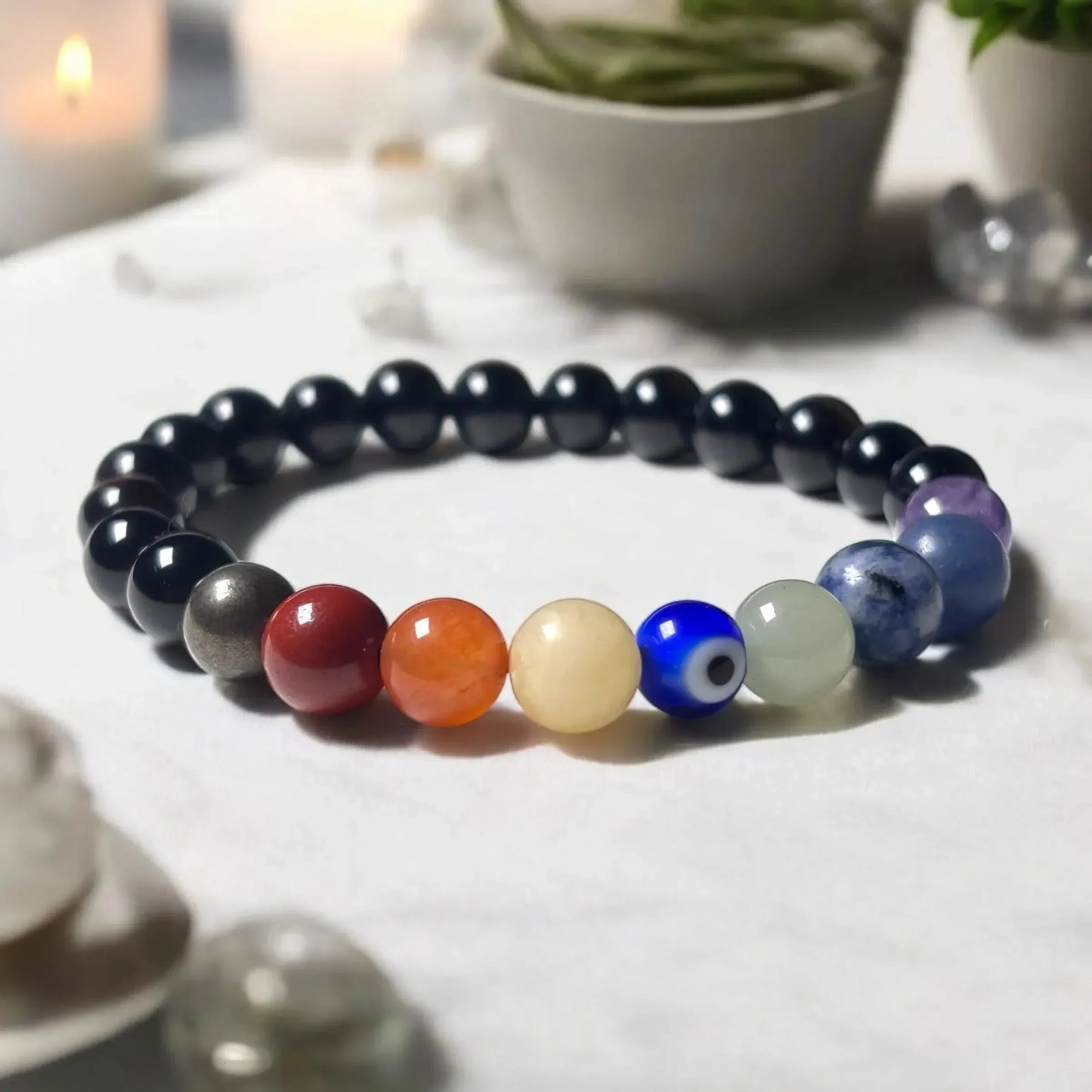 Evil Eye Protection - Mixel Stones Bracelet - Classic Round