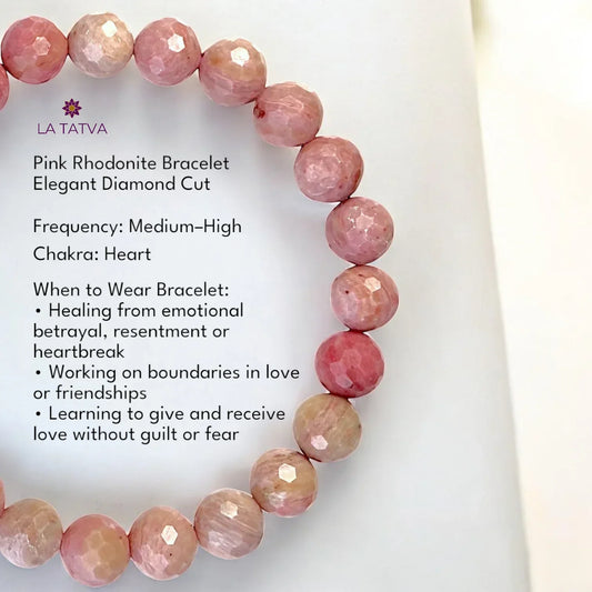 Pink Rhodonite Bracelet - Stone of Compassion and Healing - Classic Round