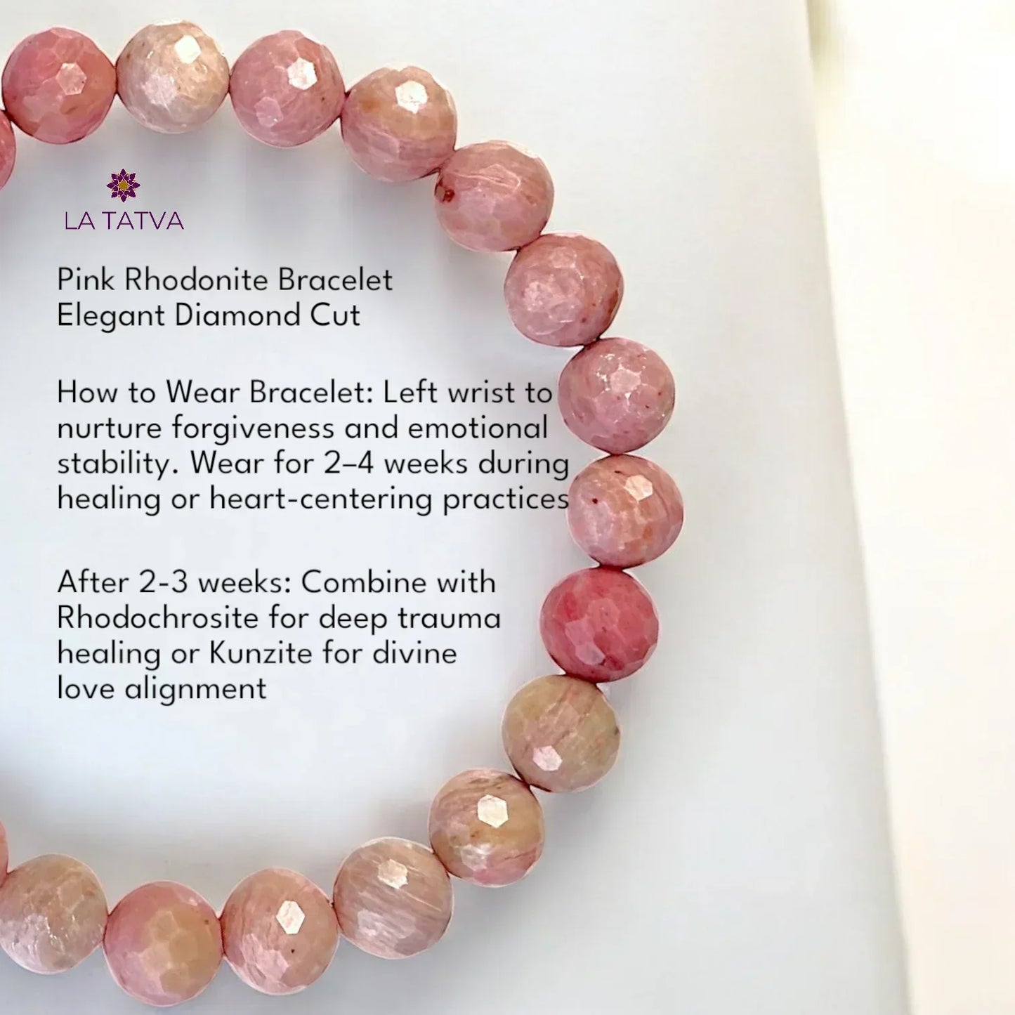 Pink Rhodonite Bracelet - Stone of Compassion and Healing - Classic Round