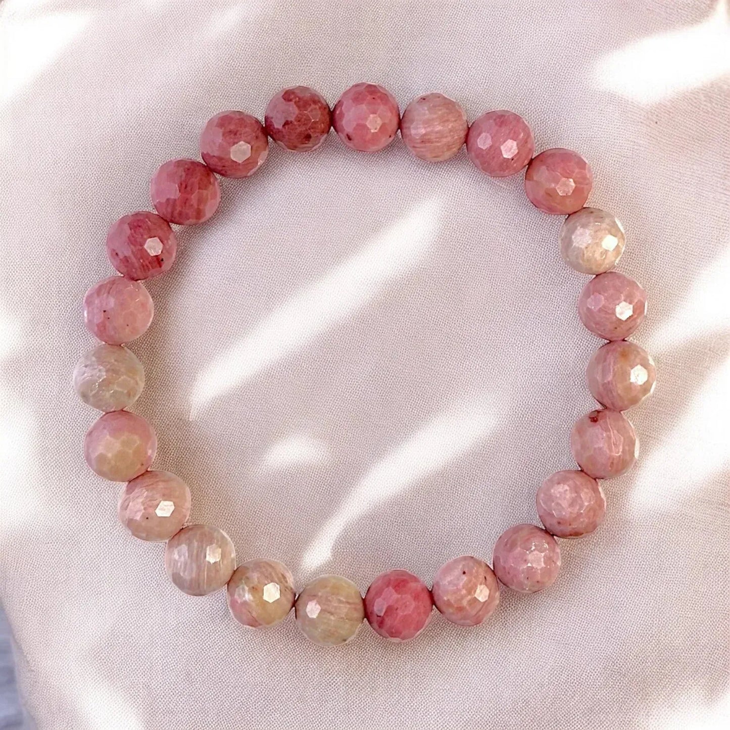 Pink Rhodonite Bracelet - Stone of Compassion and Healing - Classic Round