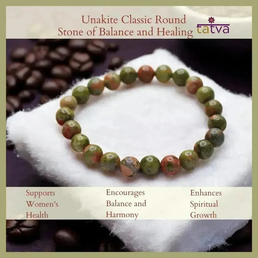 Stone of Balance and Healing - Unakite Bracelet - Classic Round