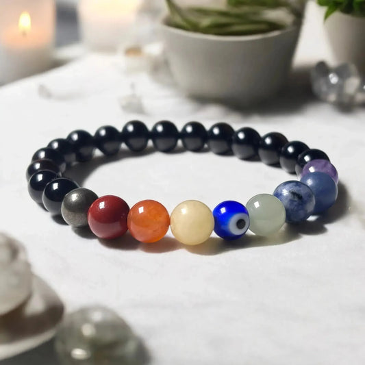 Evil Eye Protection - Mixel Stones Bracelet - Classic Round