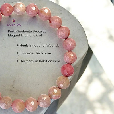 Pink Rhodonite Bracelet - Stone of Compassion and Healing - Elegant Diamond